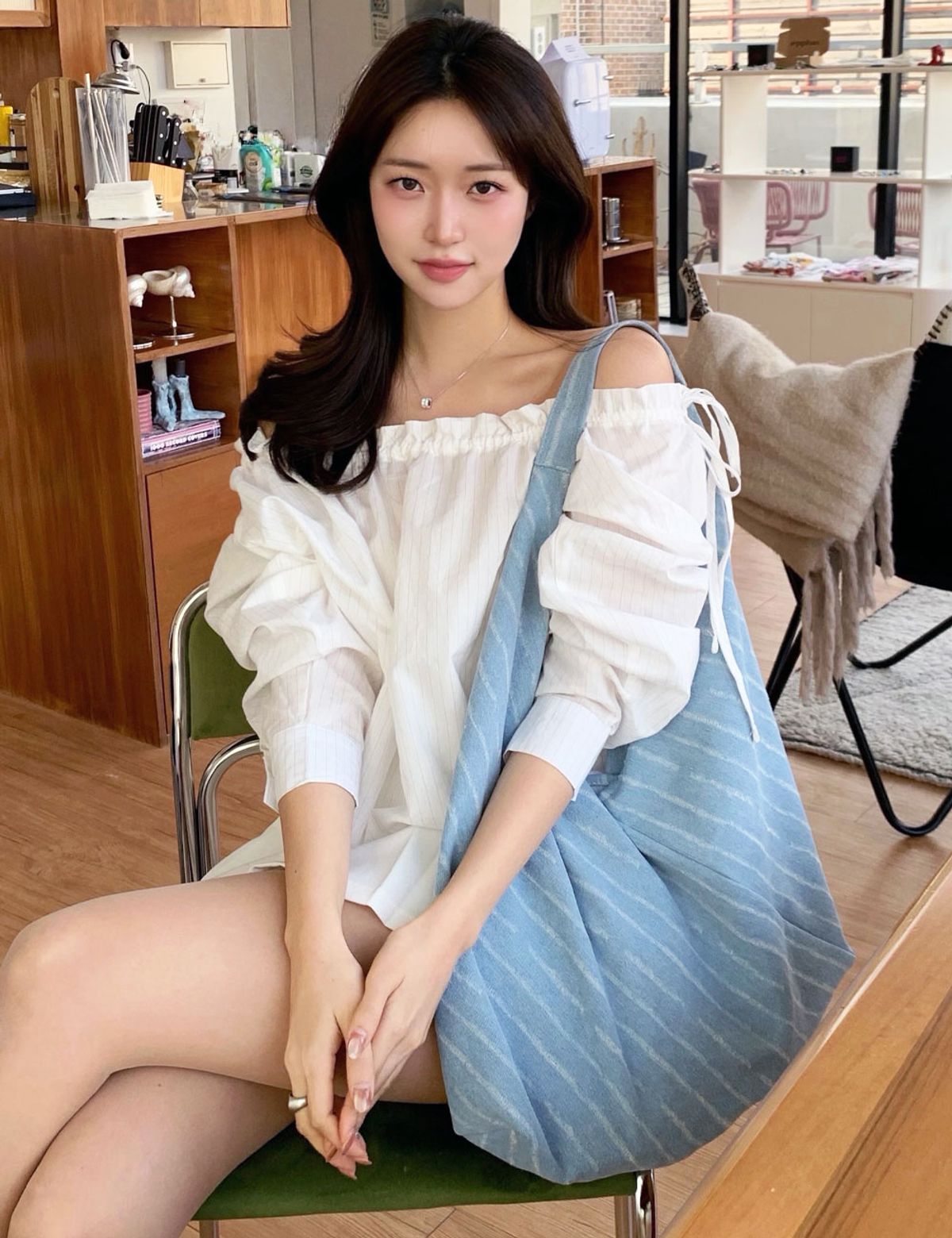 메종드유(MAISONDEU) 모어 데님 스트라이프  호보백