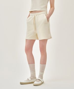 W LACE DETAIL SWEAT SHORTS ivory