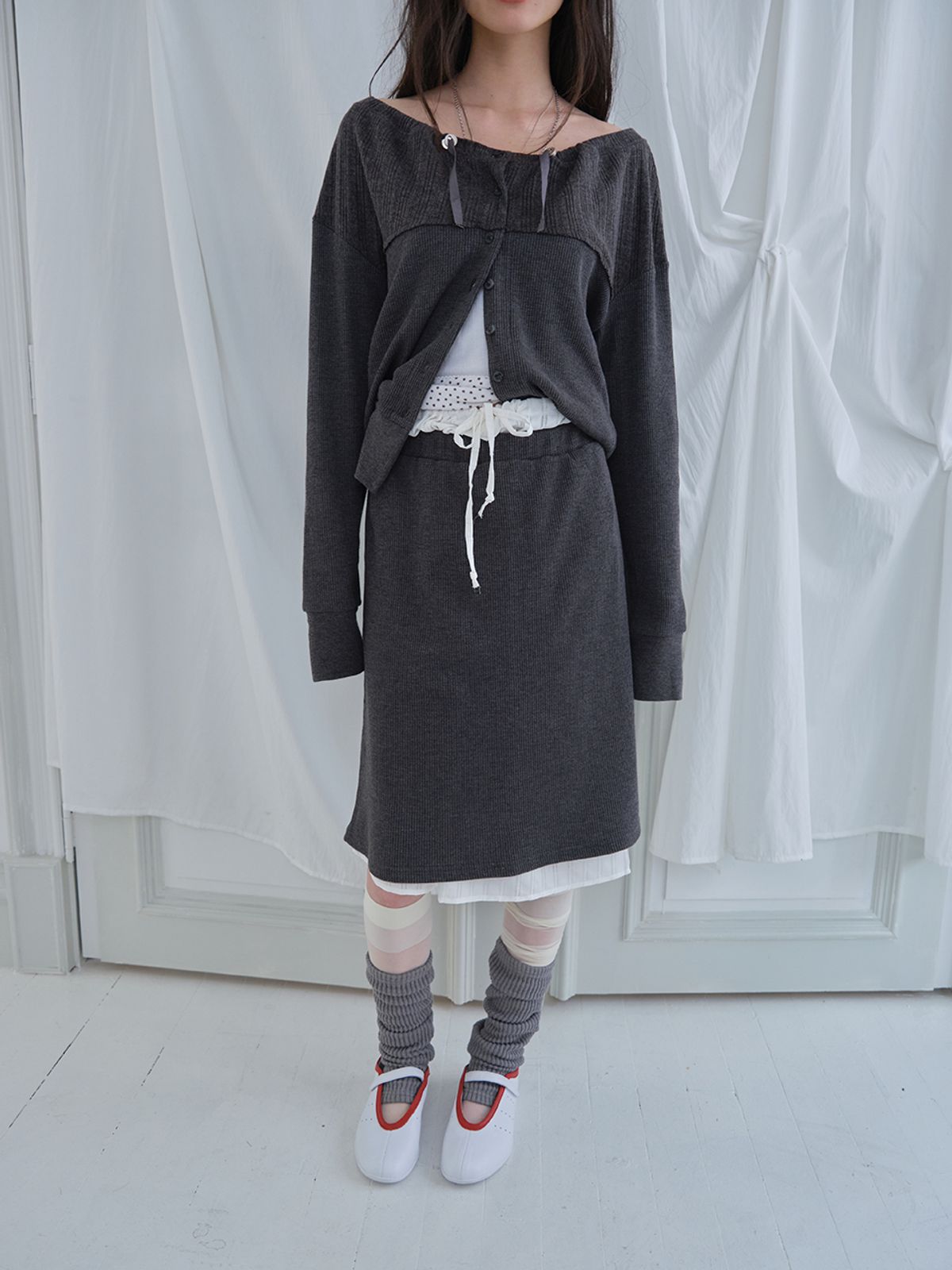 무음(MUWM) 더블 레이어 스커트 Double Layer Skirts (Charcoal)
