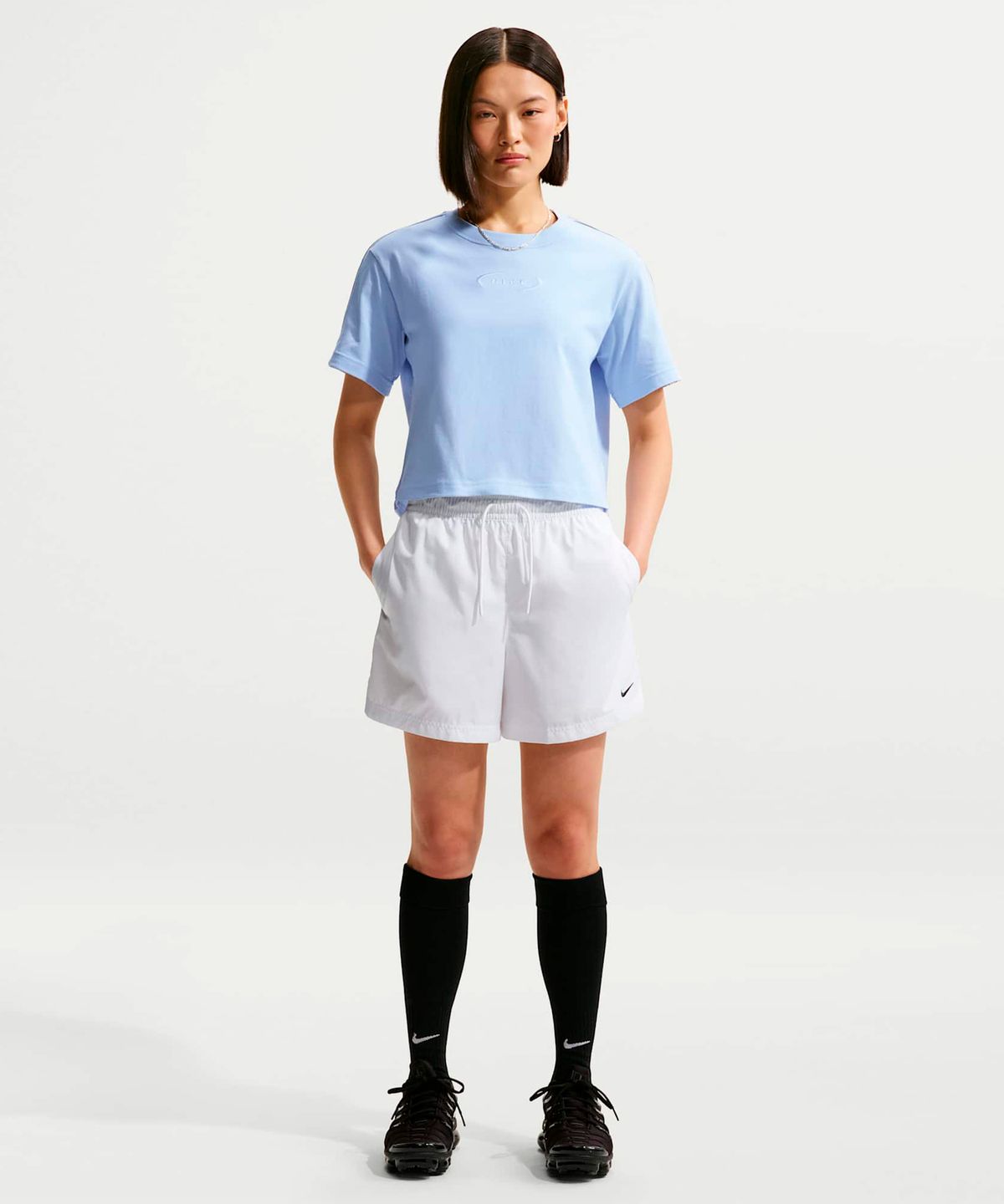 나이키(NIKE) 스포츠웨어 클래식 우븐 미드라이즈 쇼츠 W - 화이트:블랙 / FV7558-100