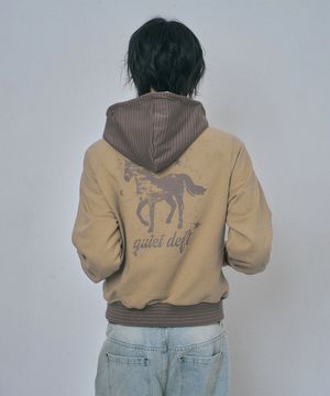 홀스 스트라이프 배색 후드집업 - 머스타드