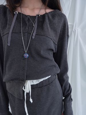 블룸 네크라인 가디건 Bloom Neckline Cardigan (Charcoal)
