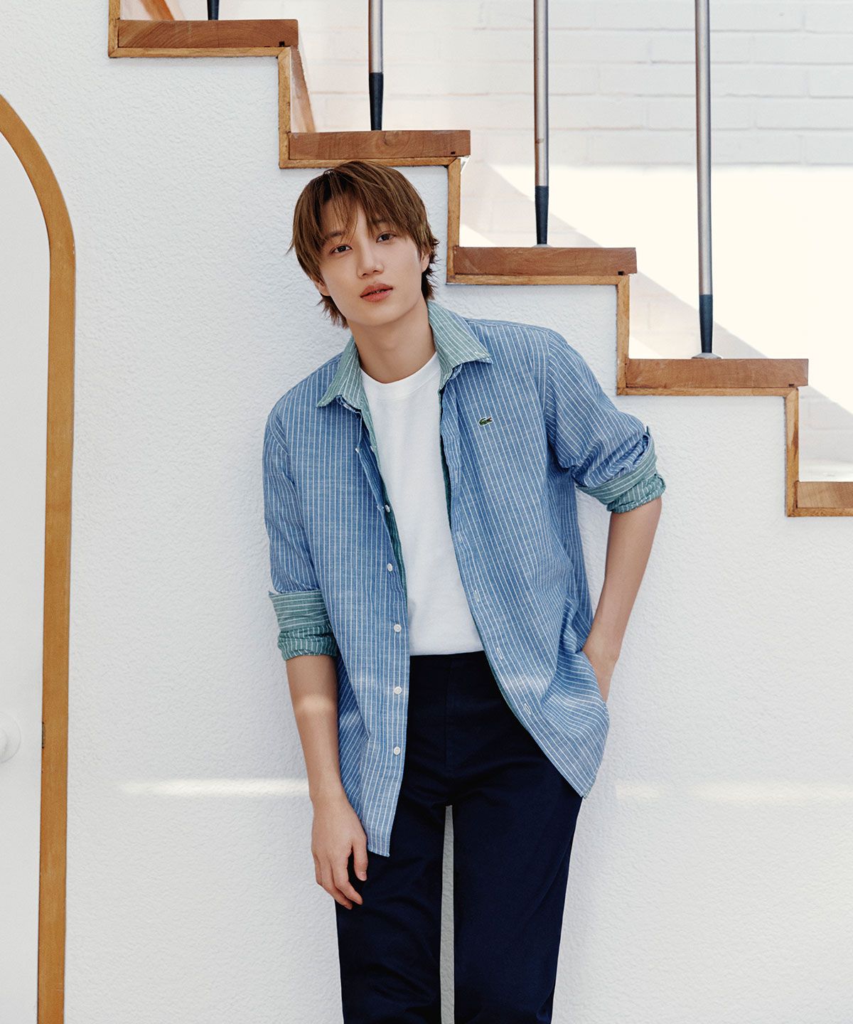 라코스테(LACOSTE) 남성 샴브레이 스트라이프 셔츠 CH357E-56G AEY