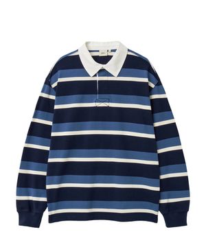 스트라이프 럭비 피케 긴팔 티셔츠_네이비