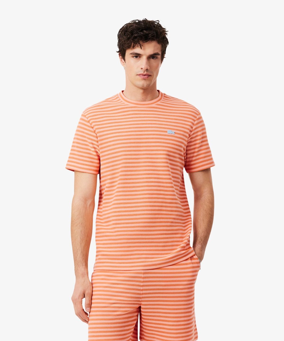 라코스테(LACOSTE) 남성 컬러크록 크레이프 스트라이프 반팔 티셔츠 TH2193-56G 4HI