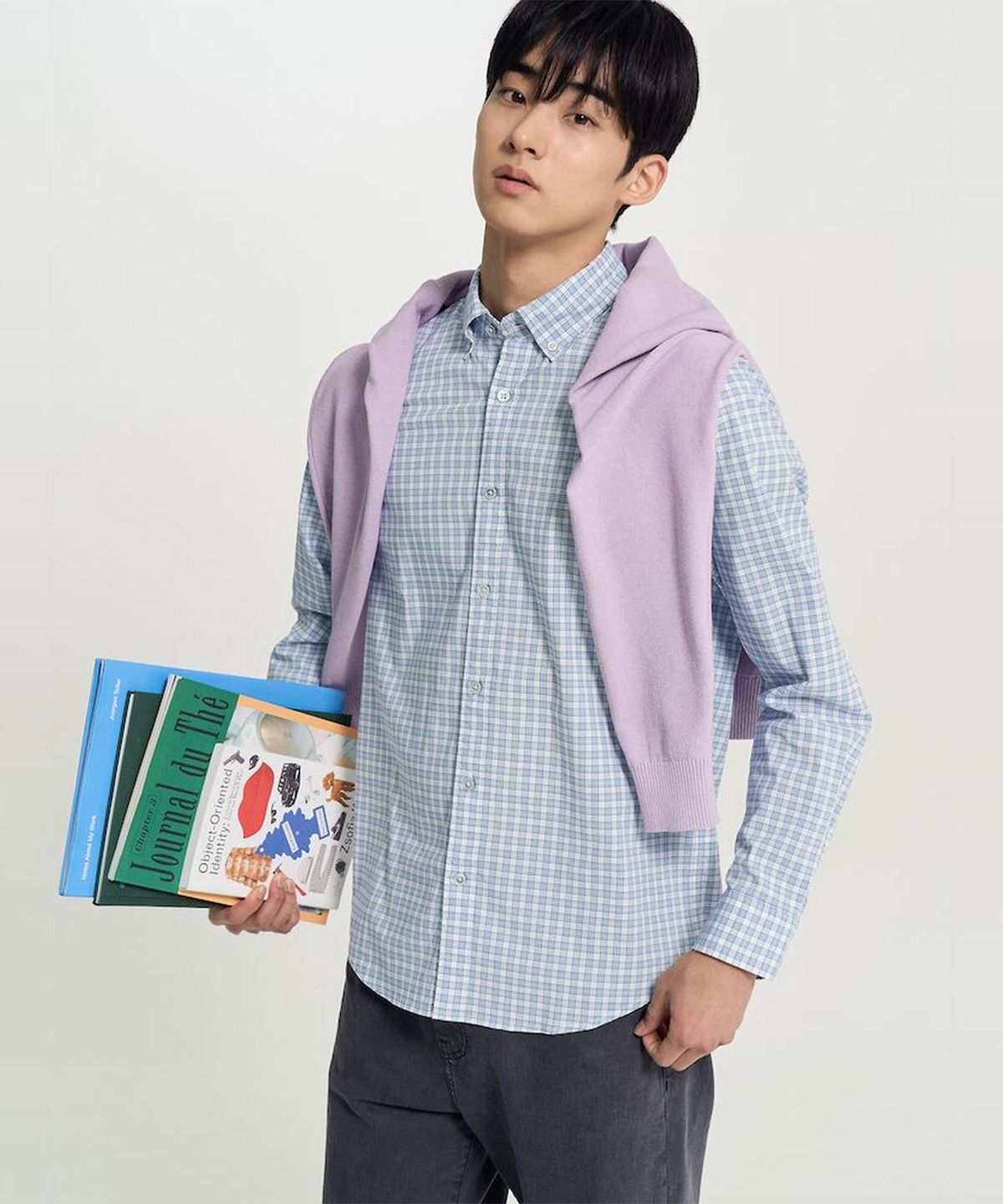 빈폴 멘(BEANPOLE MEN) 변형 깅엄 체크 셔츠  스카이 블루