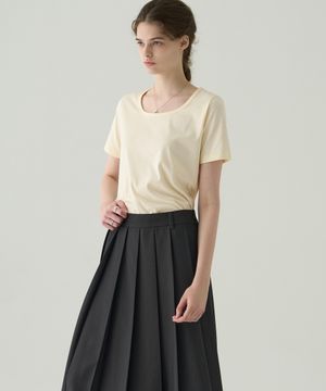 수피마 실켓 유 넥 반팔 티셔츠 [YELLOW BEIGE]