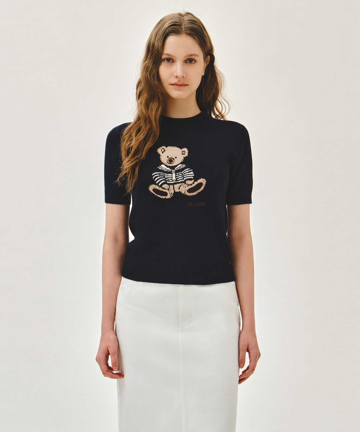 마리떼 프랑소와 저버(MARITHÉ + FRANҪOIS GIRBAUD) W DOODLE BEAR HALF KNIT PULLOVER navy