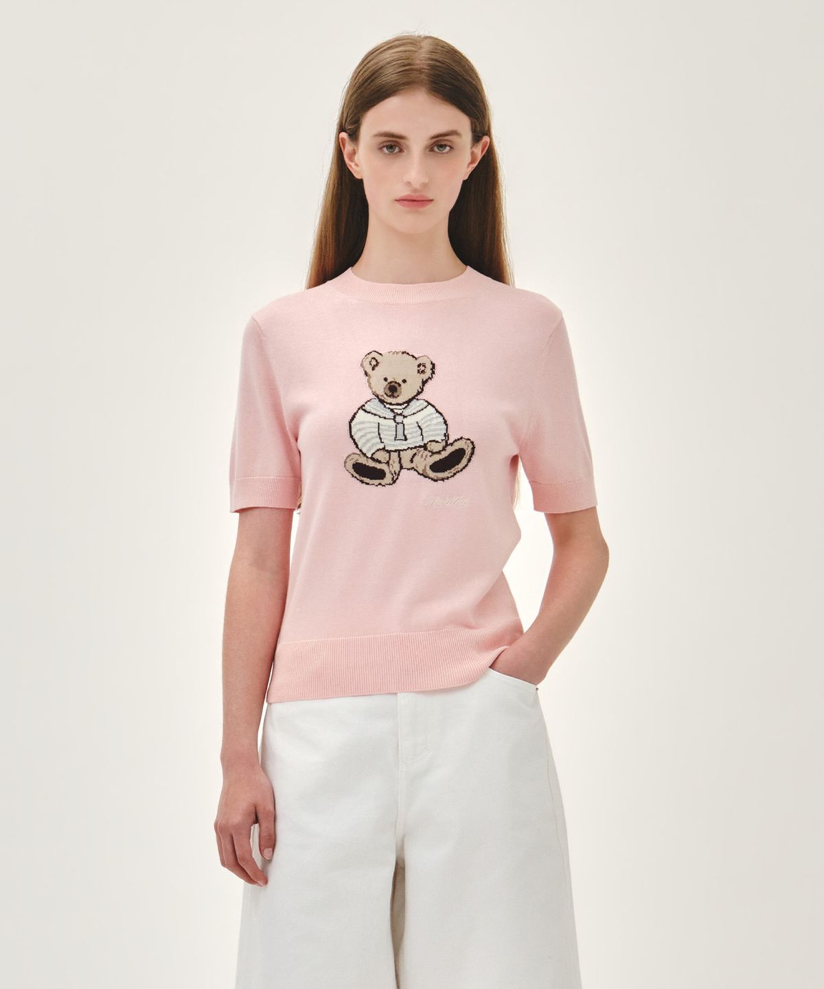마리떼 프랑소와 저버(MARITHÉ + FRANҪOIS GIRBAUD) W DOODLE BEAR HALF KNIT PULLOVER light pink