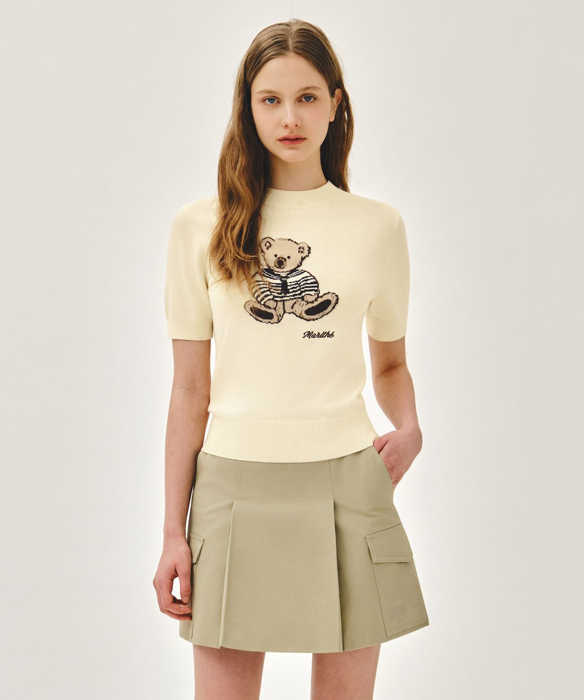 마리떼 프랑소와 저버(MARITHÉ + FRANҪOIS GIRBAUD) W DOODLE BEAR HALF KNIT PULLOVER ivory