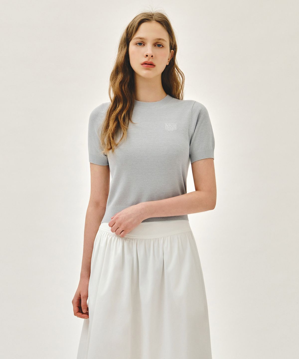 마리떼 프랑소와 저버(MARITHÉ + FRANҪOIS GIRBAUD) W SMALL CLASSIC LOGO HALF KNIT PULLOVER heather gray