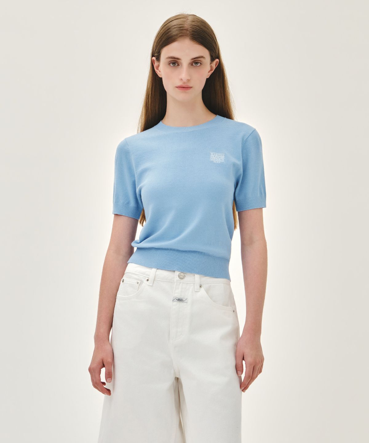 마리떼 프랑소와 저버(MARITHÉ + FRANҪOIS GIRBAUD) W SMALL CLASSIC LOGO HALF KNIT PULLOVER sky blue