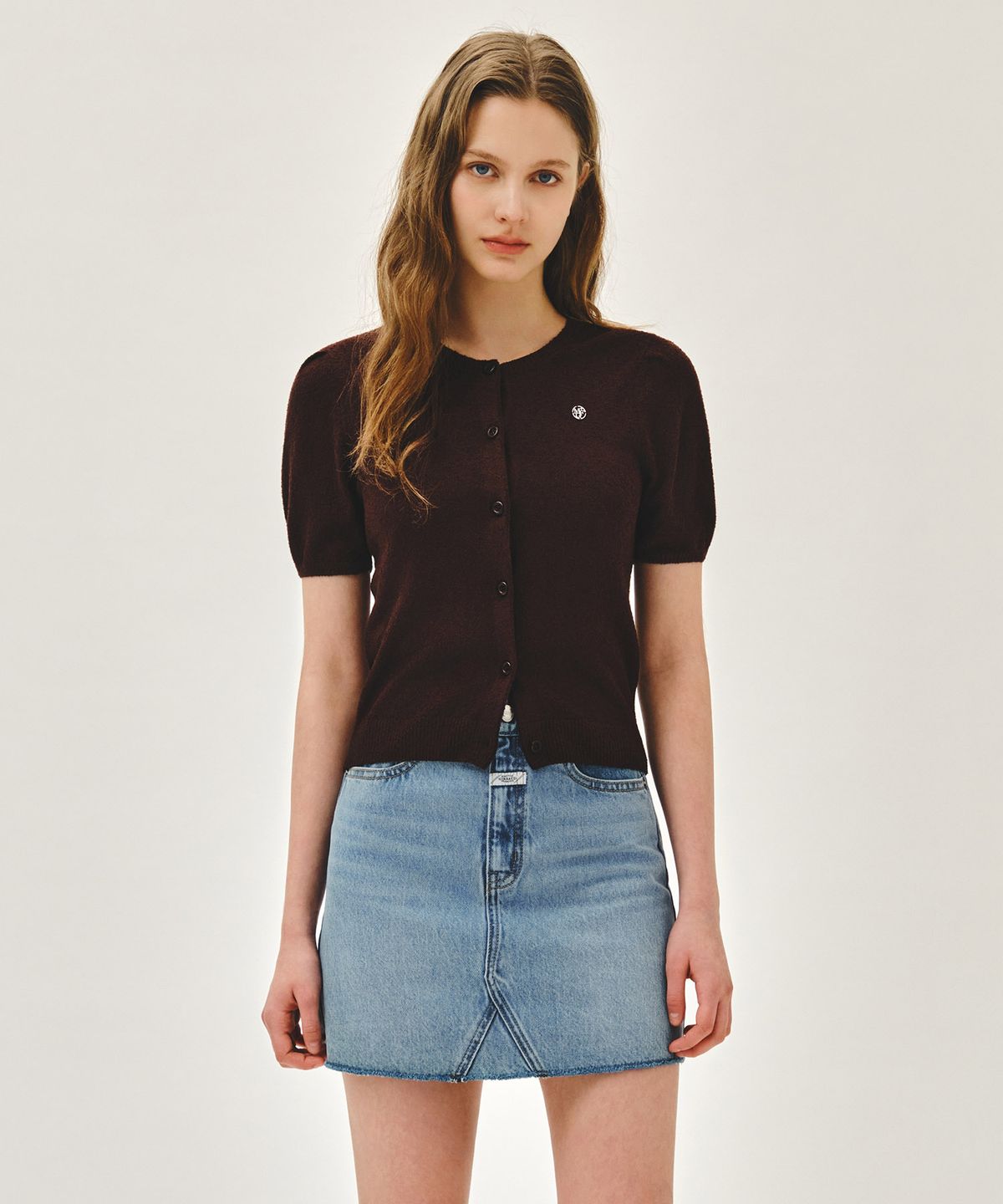마리떼 프랑소와 저버(MARITHÉ + FRANҪOIS GIRBAUD) W PUFF SLEEVE HALF KNIT CARDIGAN dark brown