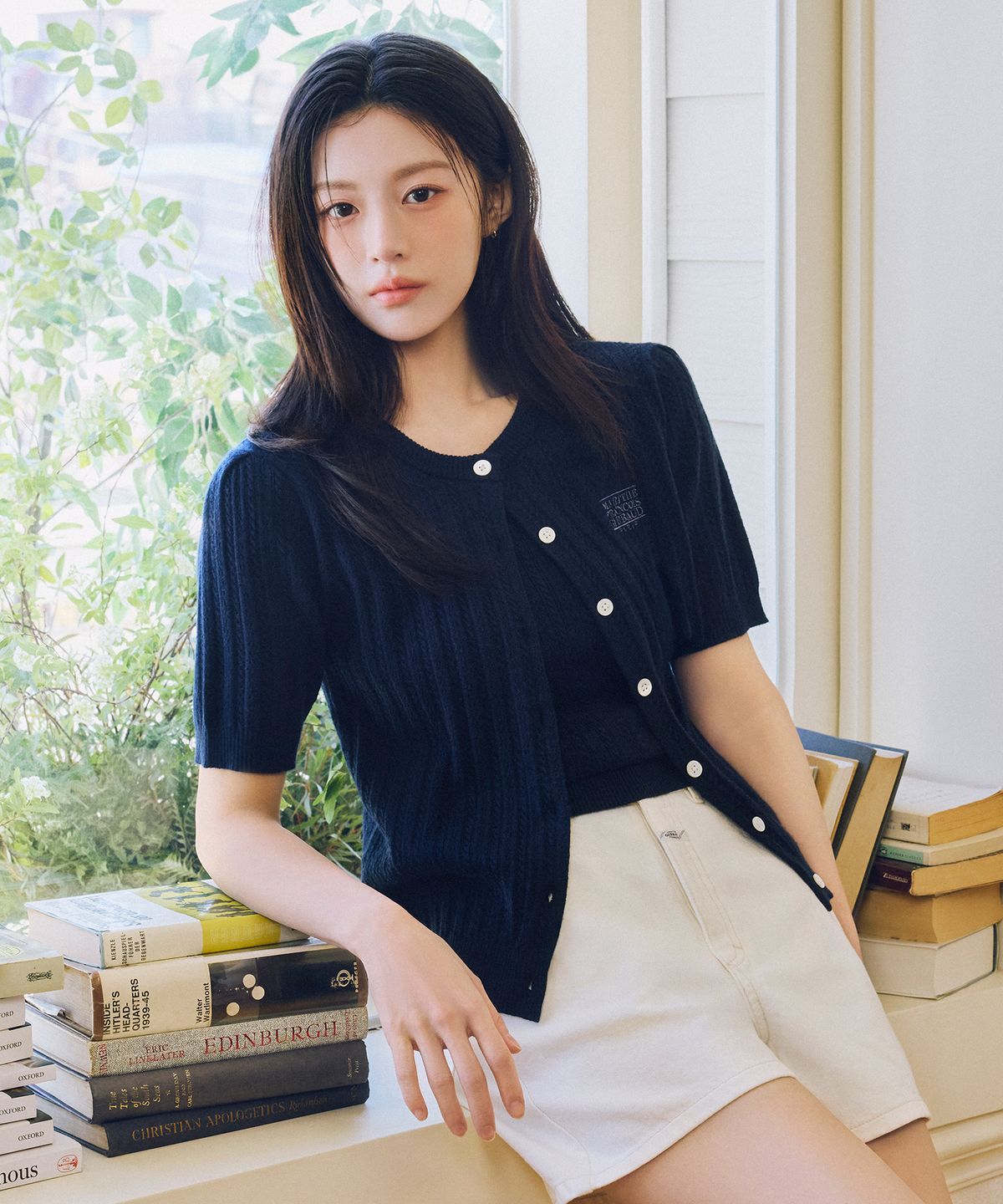 마리떼 프랑소와 저버(MARITHÉ + FRANҪOIS GIRBAUD) W SMALL CLASSIC LOGO HALF KNIT CARDIGAN SET UP navy