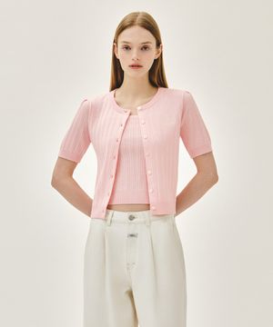 W SMALL CLASSIC LOGO HALF KNIT CARDIGAN SET UP light pink