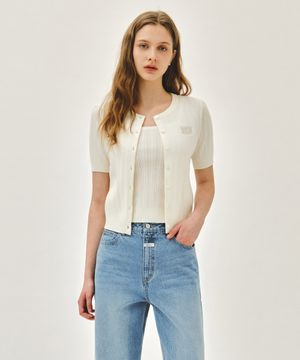 W SMALL CLASSIC LOGO HALF KNIT CARDIGAN SET UP ivory