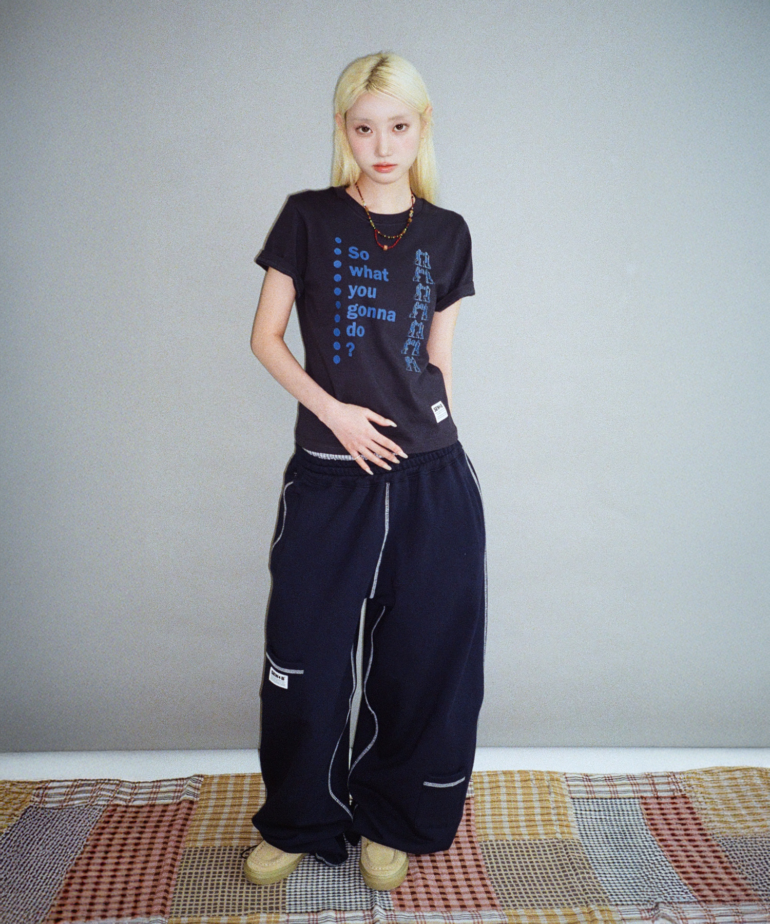 MUSINSA公式 | SEW-B ワットソー セミクロップ半袖Tシャツ [ネイビー]
