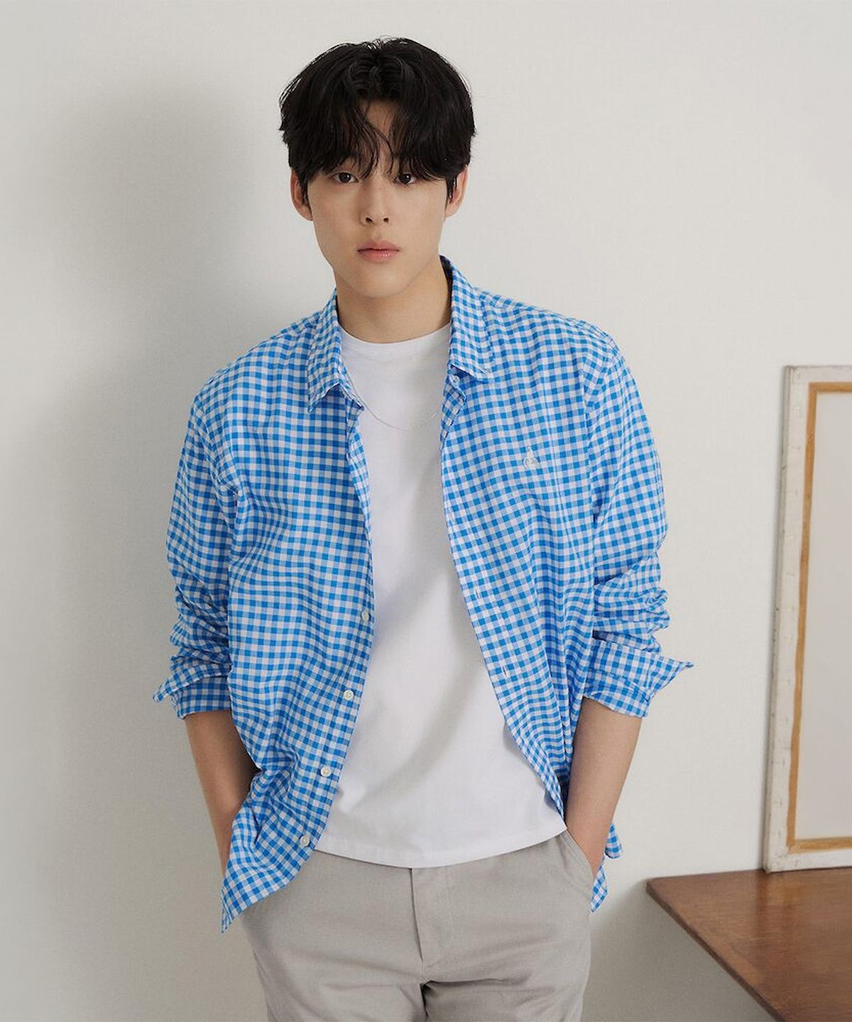빈폴 멘(BEANPOLE MEN) 깅엄 체크 셔츠  블루