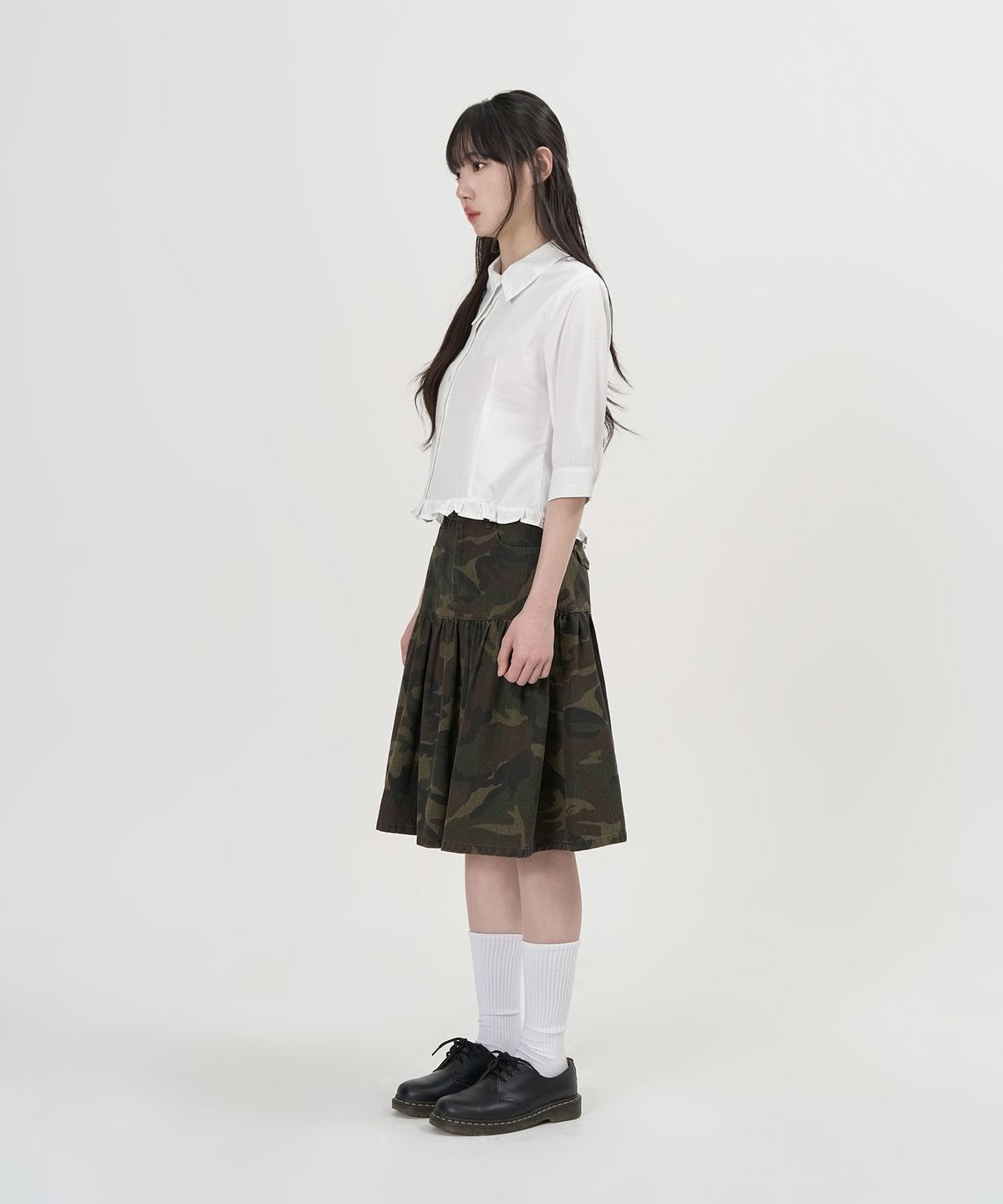 토피 우먼(TOFFEE WOMEN) W 백 플랩 플레어 스커트 (KHAKI)