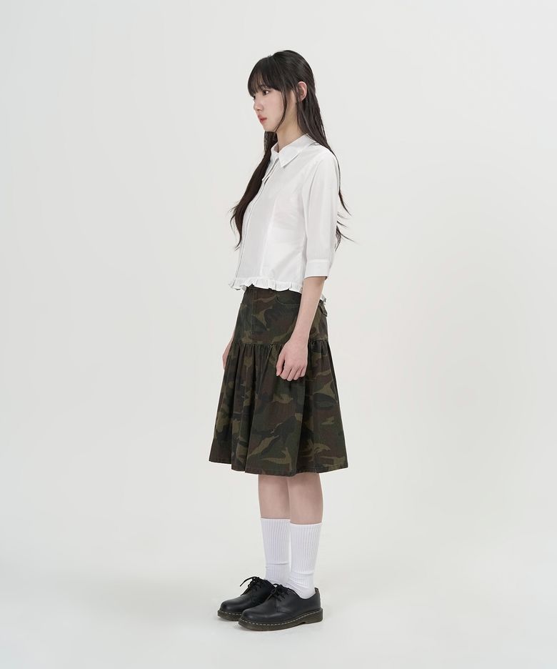 W 백 플랩 플레어 스커트 (KHAKI)