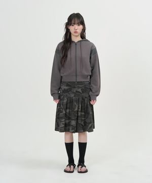 W 백 플랩 플레어 스커트 (CHARCOAL)