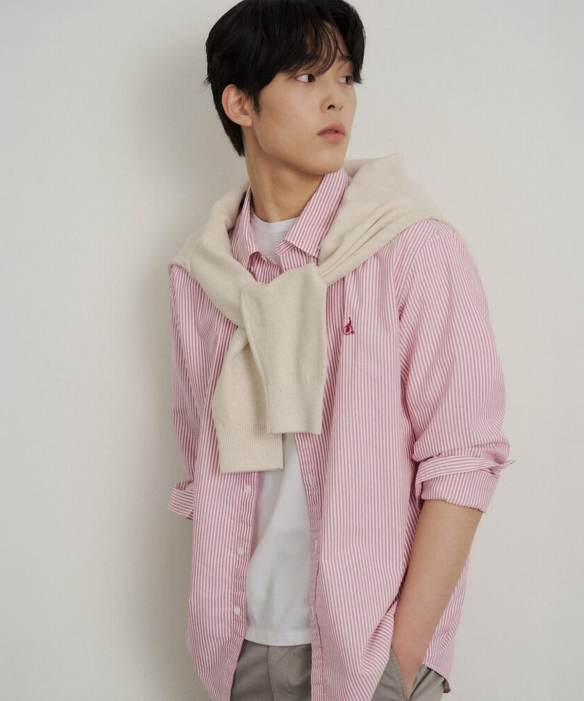빈폴 멘(BEANPOLE MEN) 시어서커 스트라이프 셔츠  레드