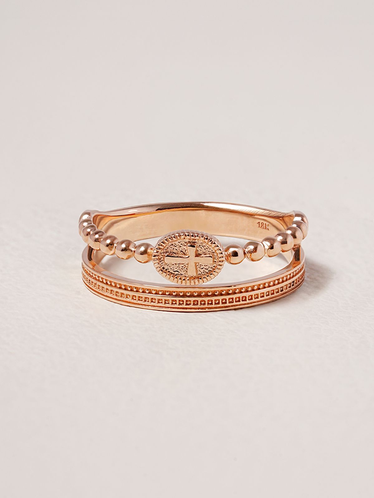 미니멀피어싱(MINIMALPIERCING) 14K 18K 크로스 레이어드 묵주 반지