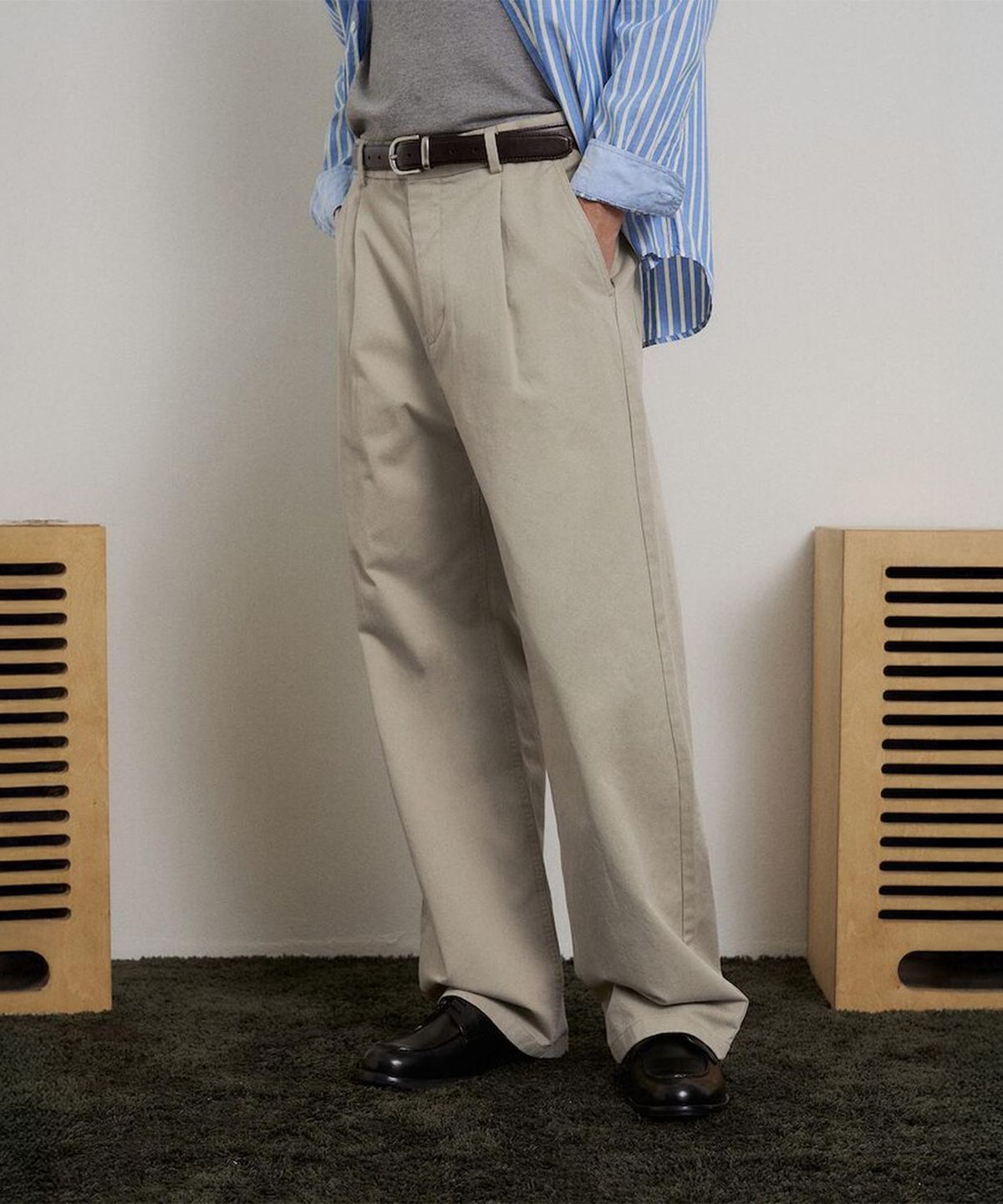 빈폴 멘(BEANPOLE MEN) 헤리티지클럽 턱 와이드 치노 팬츠  베이지