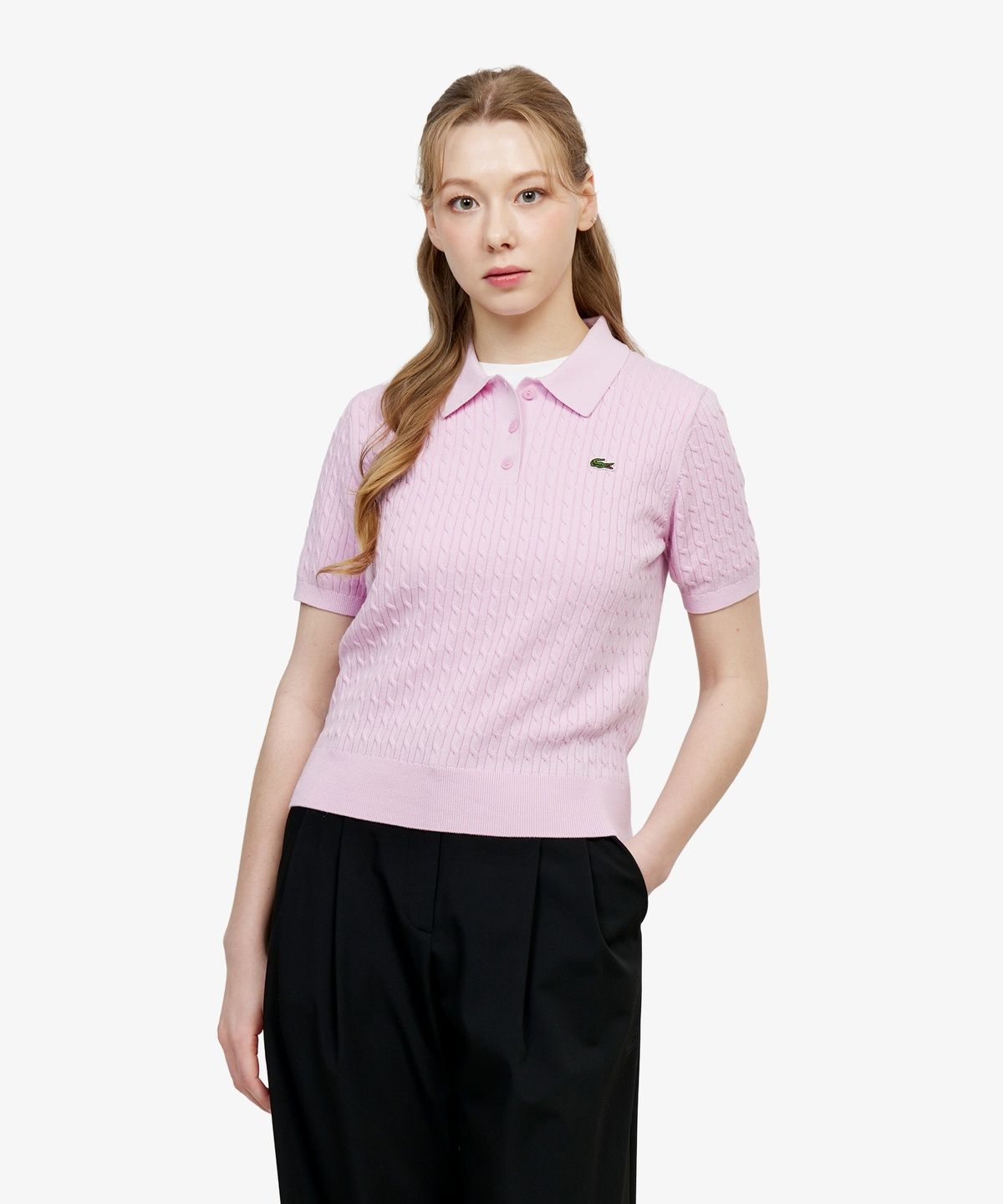 라코스테(LACOSTE) 여성 케이블 스웨터 폴로 셔츠 PF607E-56G Z4H