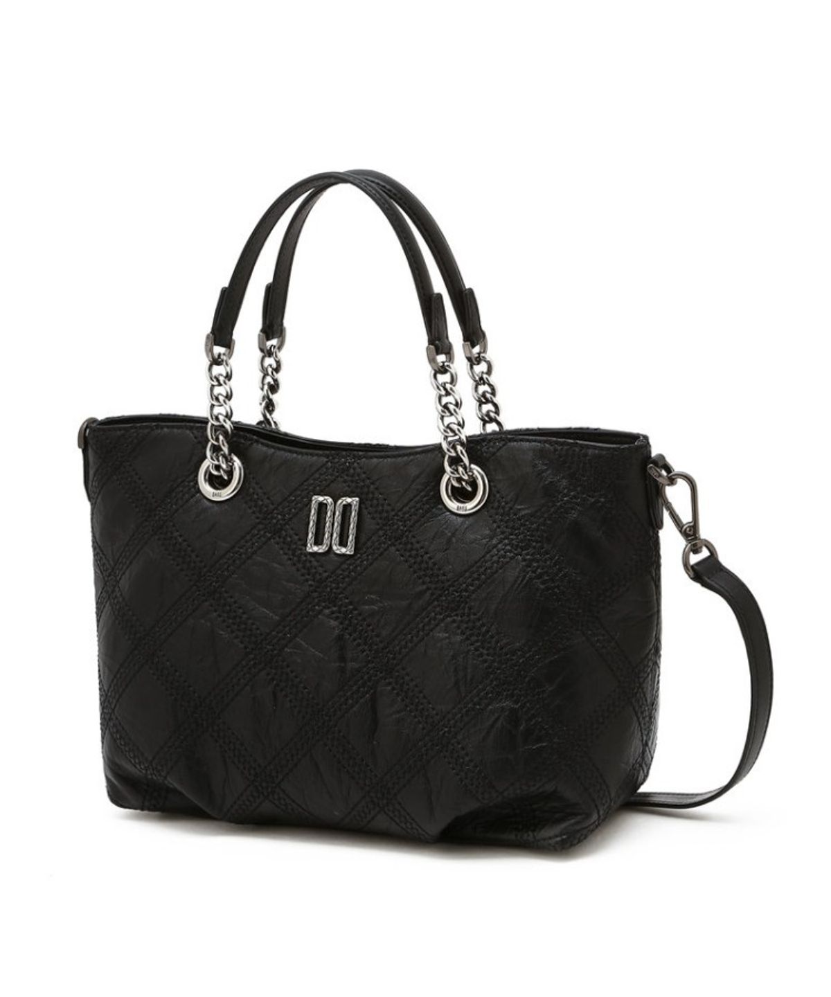 닥스 여성 액세서리(DAKS WOMENS ACCESSORIES) 블랙 소가죽 자수 포인트 DD로고 체인 토트백_DCBA6E324BK