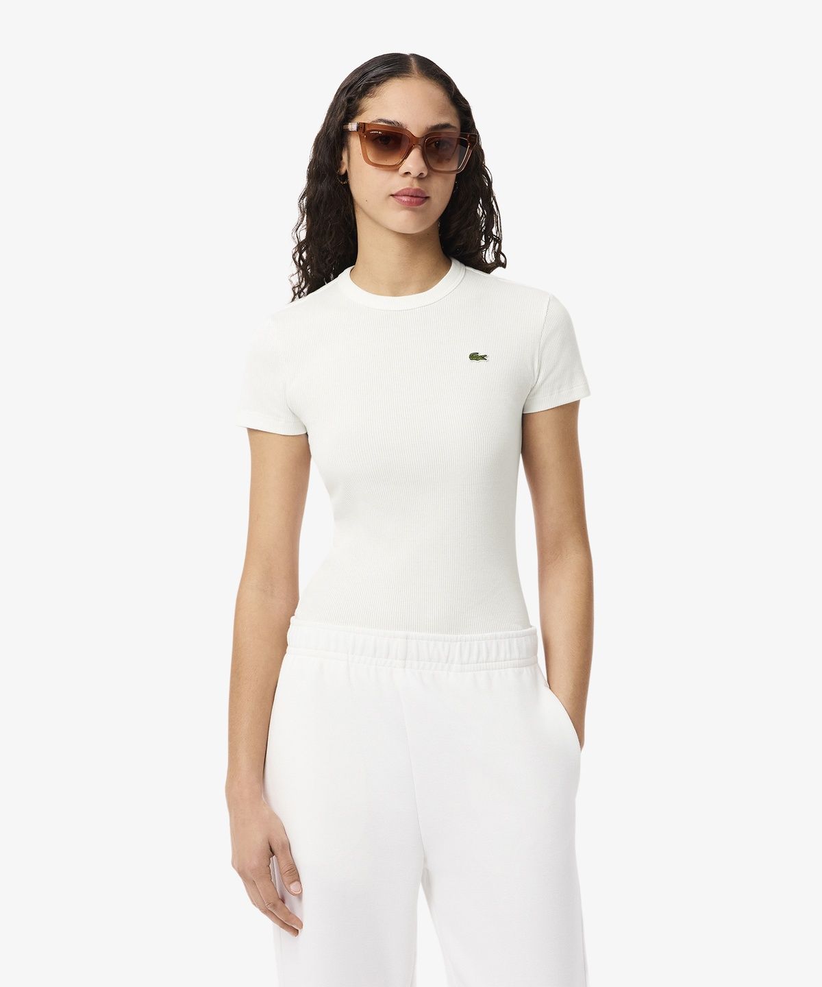라코스테(LACOSTE) 여성 슬림핏 립조직 반팔 티셔츠 TF5538-56G 70V