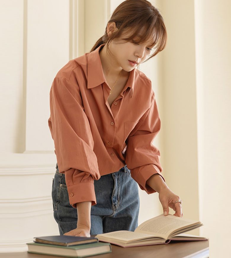 어텀 루즈 베이직 포켓 언발 남방