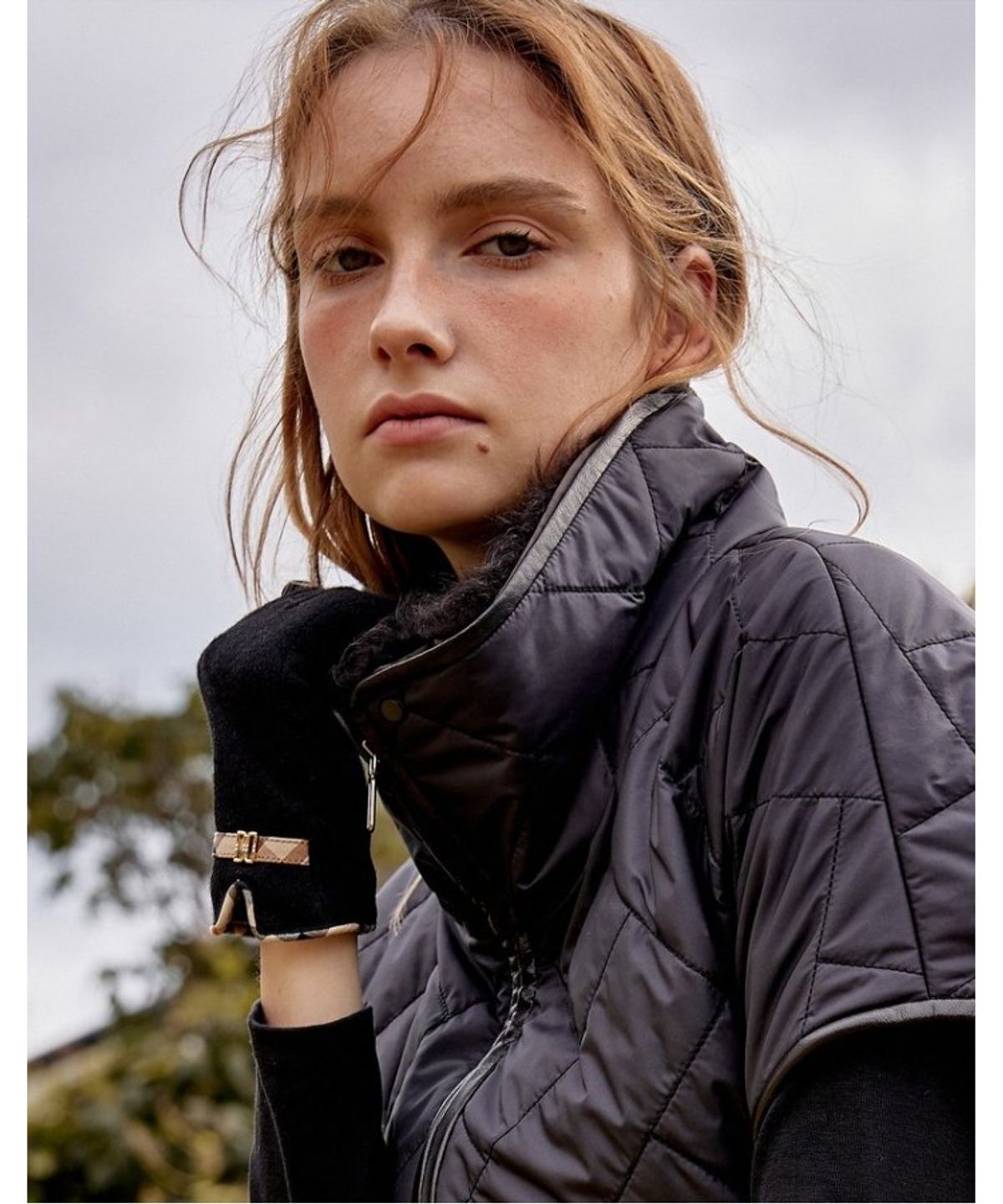 닥스 여성 액세서리(DAKS WOMENS ACCESSORIES) 블랙 체크 디테일 DD장식 울 스마트폰터치 장갑_DCGV5F410BK