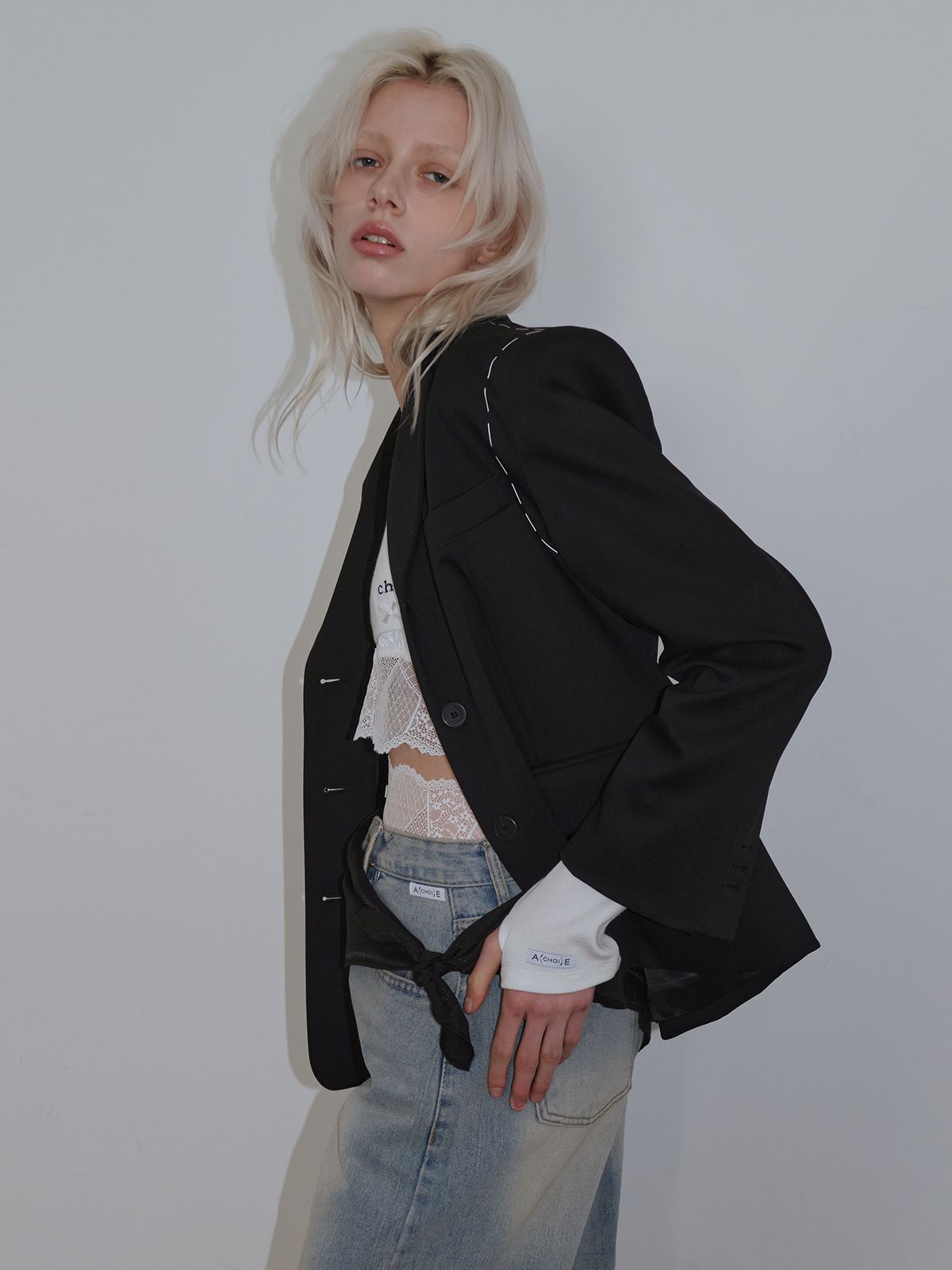 최에(CHOIAE) Stitch Single Jacket - Black