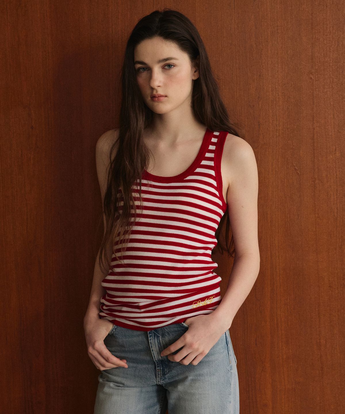 스튜디오앤파르크(STUDIO&PARC) Wool 100% Striped Knit Sleeveless_Red