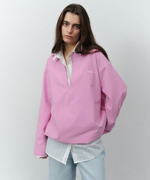 Overdyed V-neck Shirt - Cotton-candy Pink