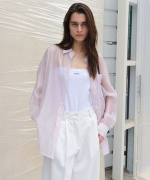 Sheer Stripe Over-Shirt - Pink Stripe