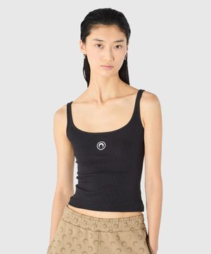 (W) 문 로고 리브드 저지 크롭 탱크탑 블랙 MOON LOGO RIBBED JERSEY CROP TANK TOP BK99 BLACK
