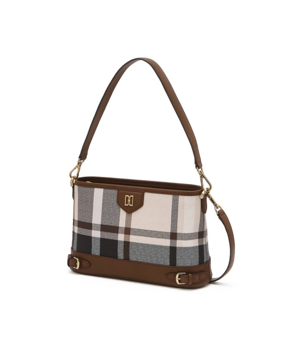 닥스 여성 액세서리(DAKS WOMENS ACCESSORIES) 타탄 체크 라이트 브라운 가죽 숄더백_DCBA6E713W2