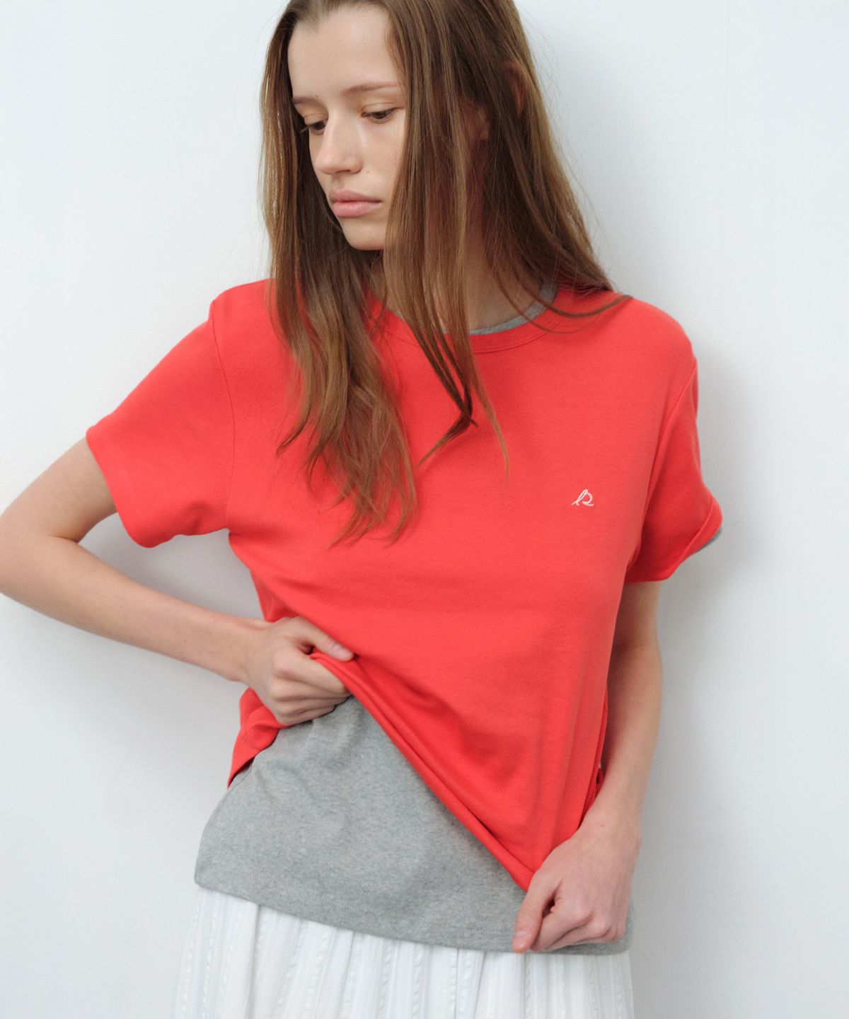 르바(LEVAR) All-day Cotton Rib T-shirt - Tomato Red