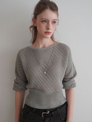 [슬림실루엣/니트텍스처] 오픈워크 다이애그널 니트 스웨터 3colors