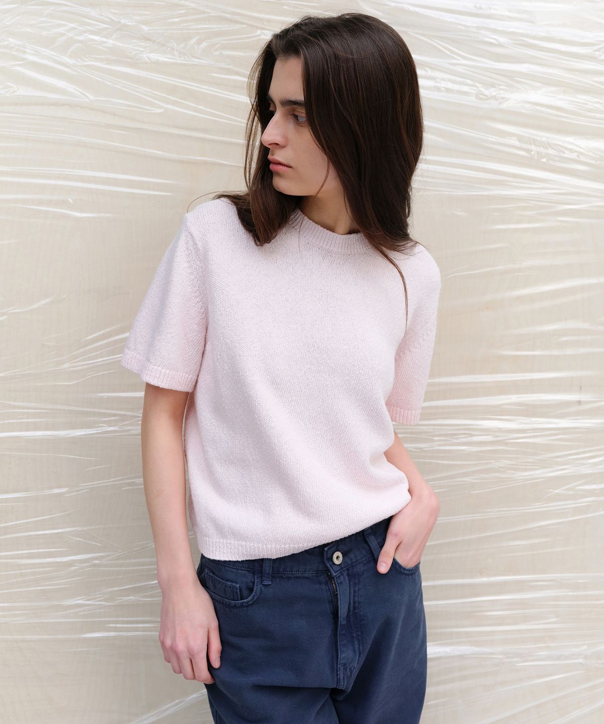 르바(LEVAR) Pebble Boucle Knit Top - Blush Pink