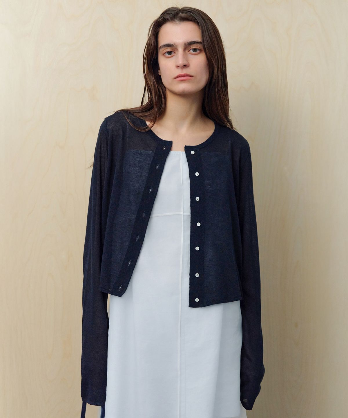 르바(LEVAR) Light Linen Cardigan - Darknight Navy