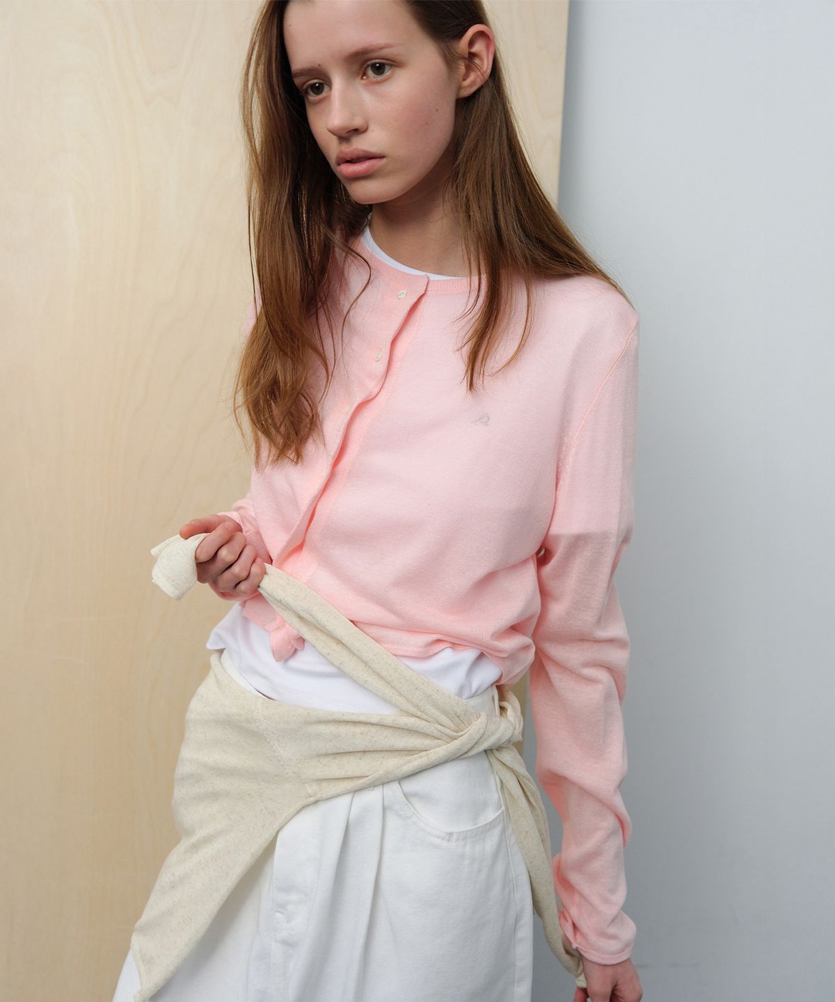 르바(LEVAR) Light Linen Cardigan - Colar Pink