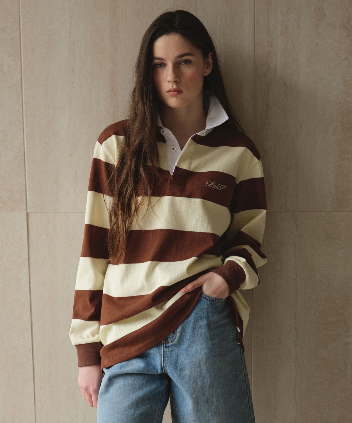 스튜디오앤파르크(STUDIO&PARC) Striped Rugby Shirt_Brown