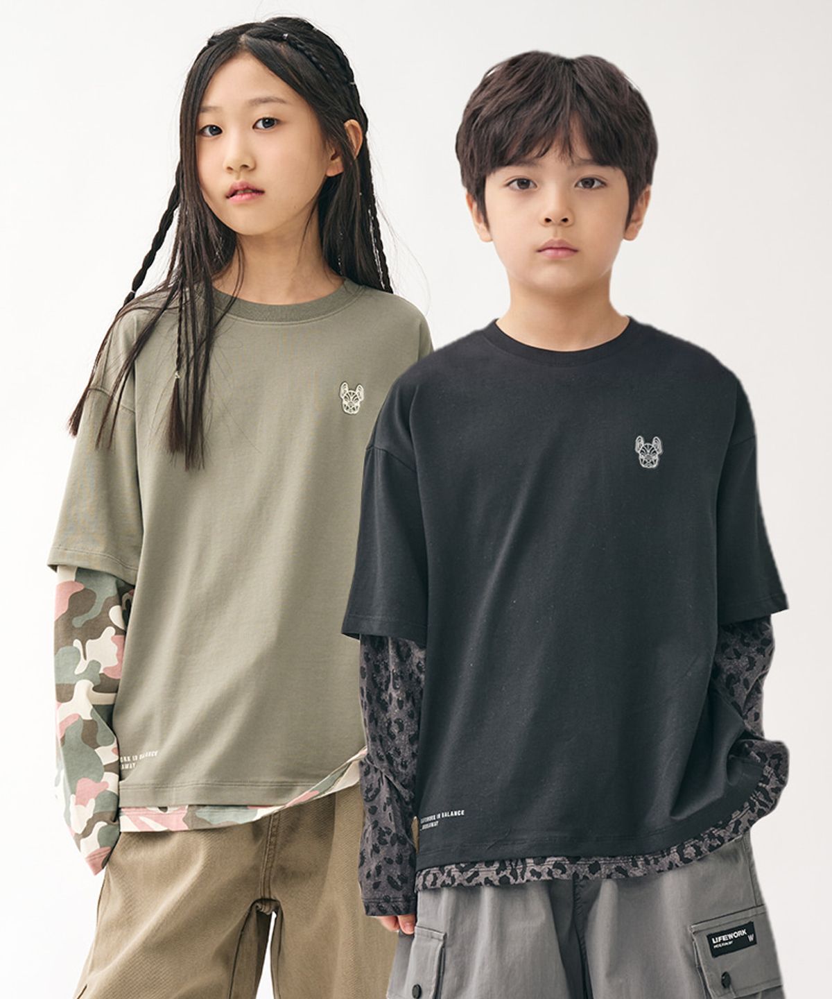 라이프워크 키즈(LIFEWORK KIDS) 키즈) 패턴 레이어드 긴팔 티셔츠