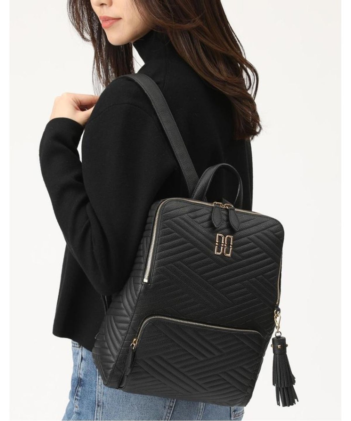 닥스 여성 액세서리(DAKS WOMENS ACCESSORIES) 블랙 칼라일 가죽 백팩_DCBA6E369BK