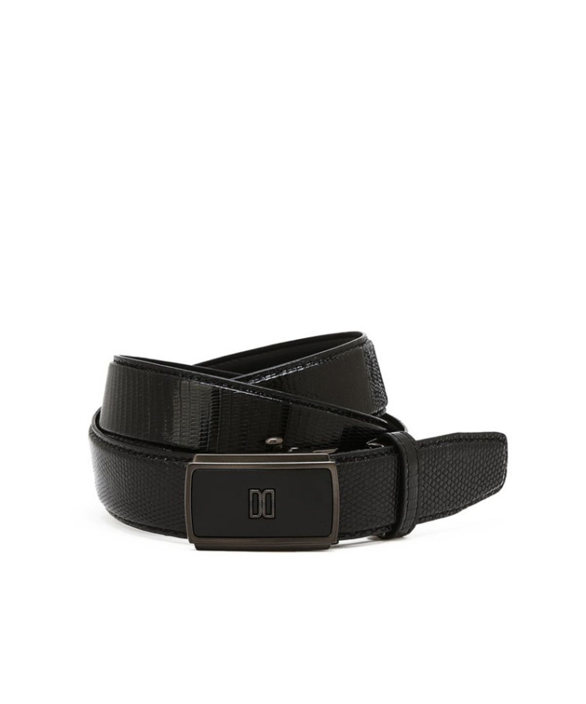닥스 남성 액세서리(DAKS MEN'S ACCESSORIES) 블랙 DD로고 도마뱀가죽 벨트_DBBE6E700BK