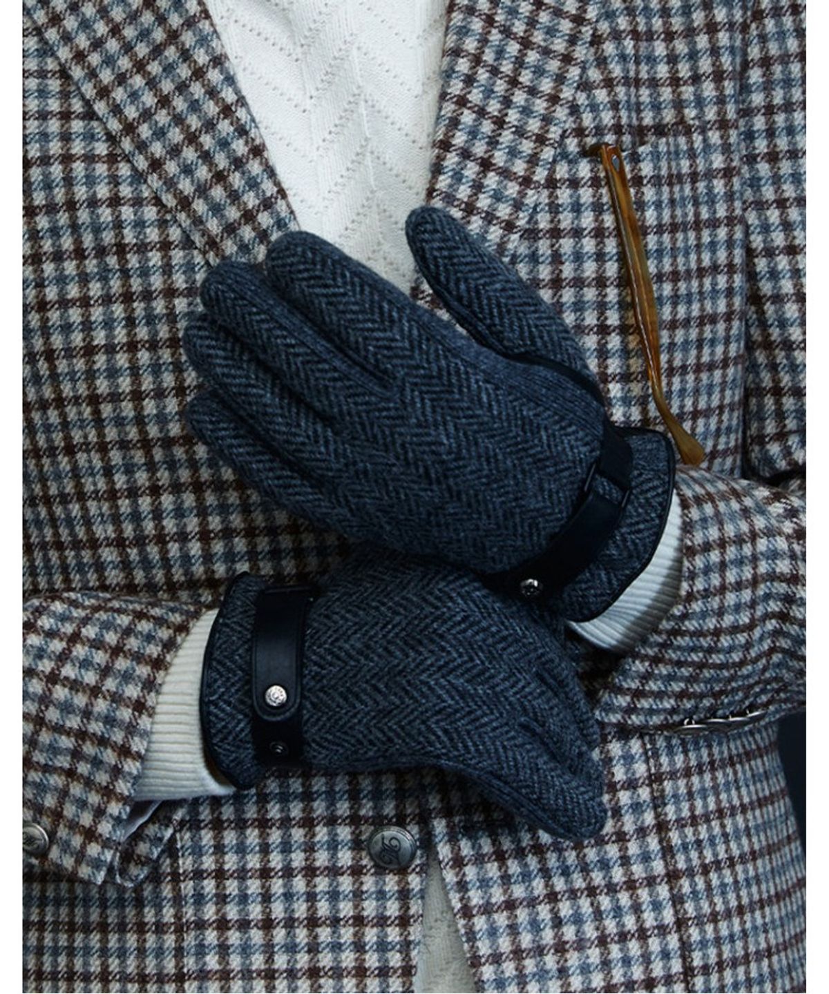 닥스 남성 액세서리(DAKS MEN'S ACCESSORIES) 그레이 헤링본 패턴 울 스마트폰터치 장갑_DCGV5F560G2