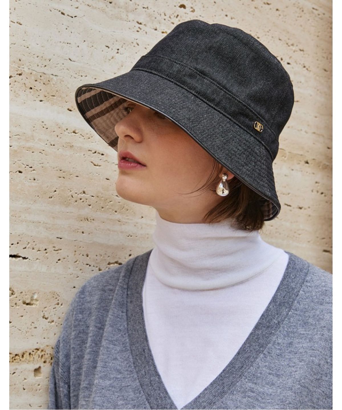 닥스 남성 액세서리(DAKS MEN'S ACCESSORIES) 블루 DD로고 면 버킷햇_DBHE5F275B3